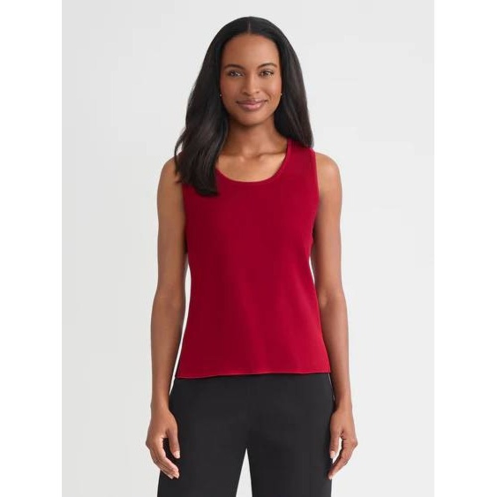 Misook NWOT $168 Women's Double Scoop Neck Mylana Knit‎ Tank in Scarlet Red Sz M